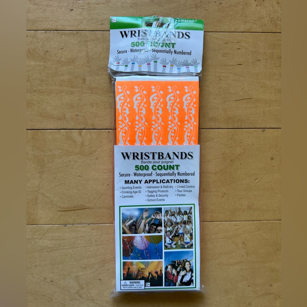 New 500 Count - Orange Event Wristbands, waterproof, numbered, festival, party